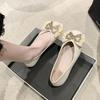 Flat Single Shoes Women's New Fashionable Versatile Light Mouth Square Head Pearl Bow Soft Sole Beanie Ladyshoes
