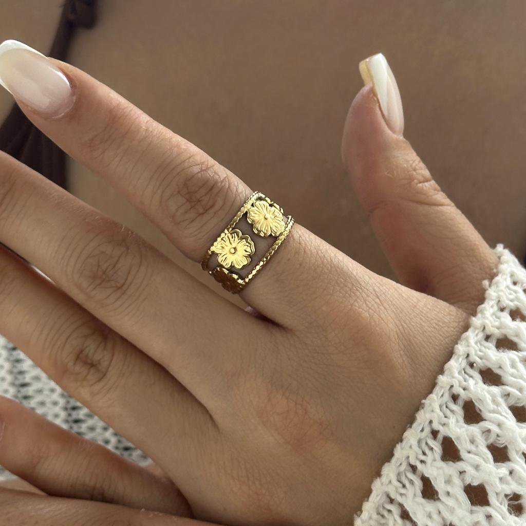 316L Stainless Steel Ocean Starfish Open Ring for Women Fashion Star Flower Irregular Geometric Ring Adjustable Finger Jewelry