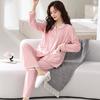 Пижама женская из чистого хлопка с длинным рукавом, милый повседневный кардиган, можно носить на улице, домашняя одежда, большой размер, комплект из двух предметов