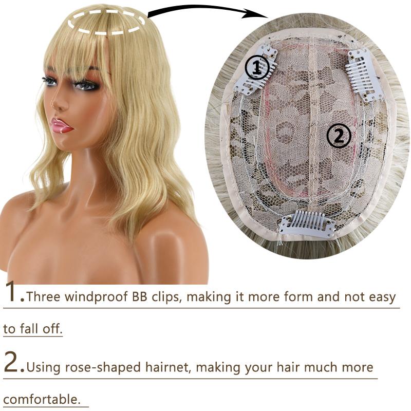 MERISIHAIR Женские натуральные волосы, модные короткие волнистые наращивание волос с челкой, парик из синтетического волокна, ежедневное использование, зажим на голове, чтобы покрыть выпадение волос