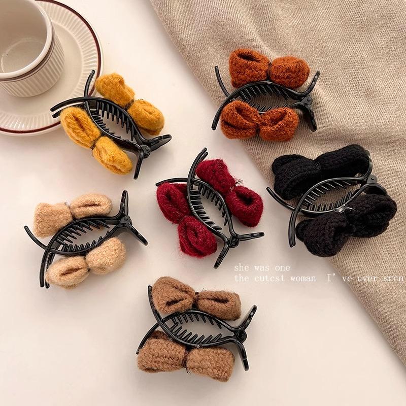New Knitted Hairpin Female Milk Curry Sweet Casual All-match Bow Hairpin Hair Pans Hair Ball Hair Accessories