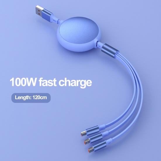 Кабель для передачи данных, 100 Вт, алюминиевый корпус, сверхбыстрая зарядка 3-в-1, растягивающийся кабель с низким энергопотреблением, кабель типа C/Micro USB/8-контактный