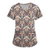 Women's Cute Printed Work Clothes V-neck Double Layer Pockets Basic Short Sleeve Top Pullover Valentines