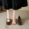 2024 New Women Mary Jane Shoes Square Toe Shallow Pumps Ladies Elegant Dress Single Leather Shoes Comfortable Sandals