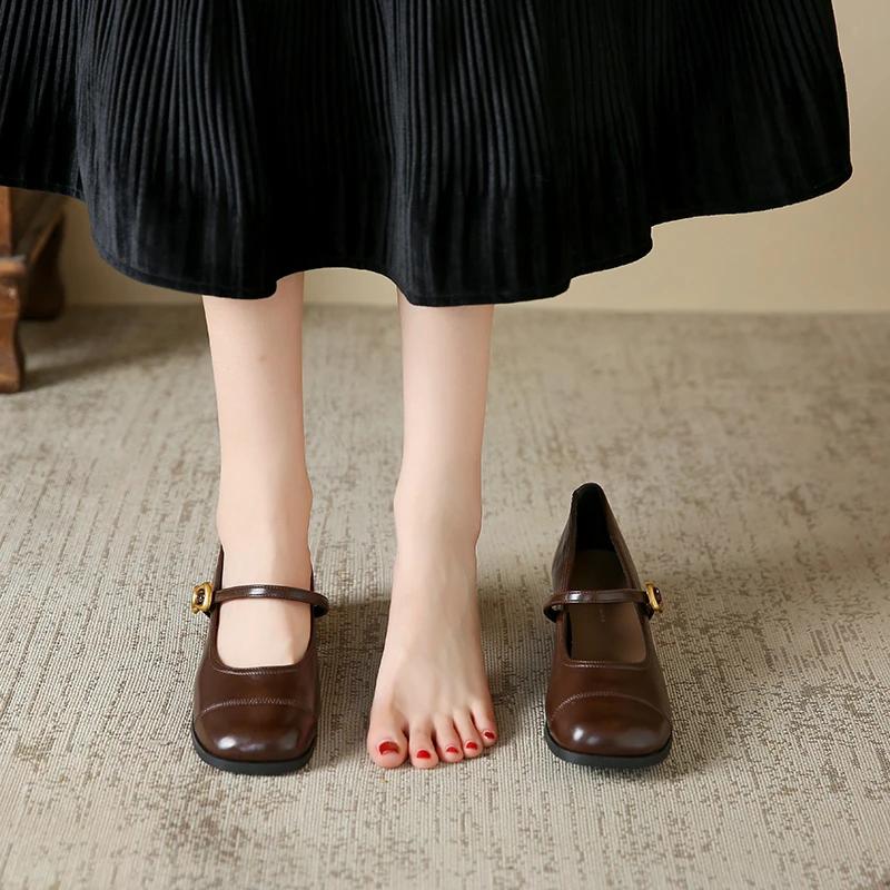 2024 Новые женские туфли Мэри Джейн, модные туфли с квадратным носком, элегантные женские туфли из кожи, удобные сандалии