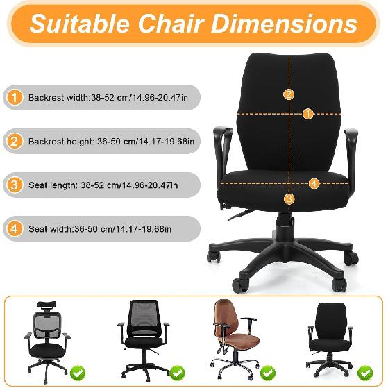 2pcs Office Chair Covers Stretchable, Universal Office Chair Seat Cover, Washable Removable Computer Chairs Cover for Seat Cushion Protectors(Black)