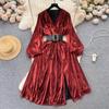 Vintage Elegant V-neck Dress for Women 2024 Autumn New Slim Waist Vestidos Mujer Y2k Long Sleeve Evening Dresses