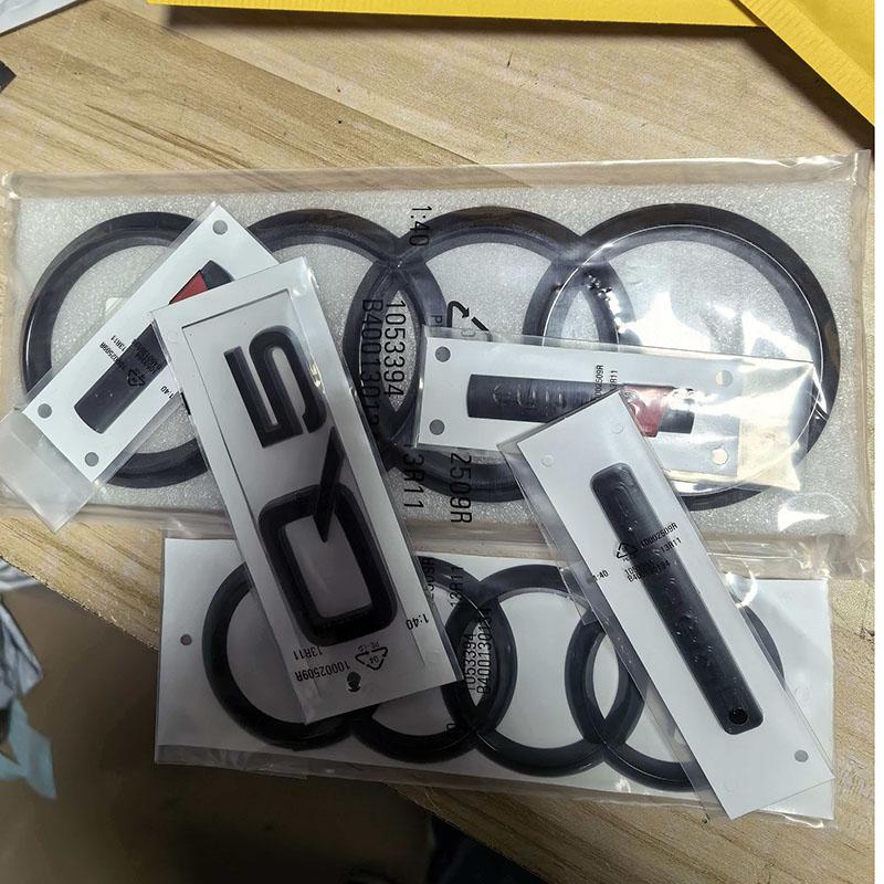 6PCS/set Auto Accessories For 4GUFH Q5 2014-2019 Sline Car Logo 4 Ring Front Grille Badge Rear Luggage Compartment Sticker