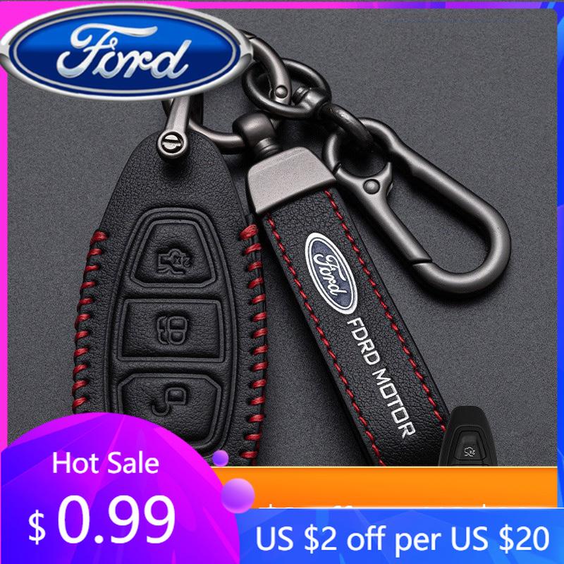 Car Sticker Ford New 2025 Hot New Leather KeyChain Accessories Car Smart Remote Key Case for Ford ST Line Fiesta Focus Mondeo Ec