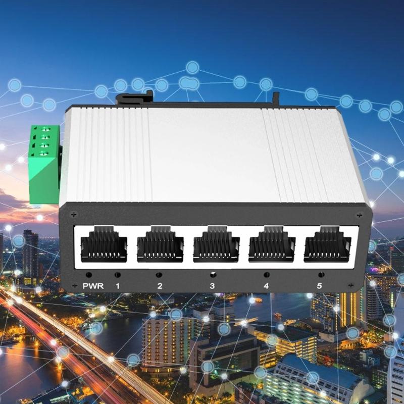 Aluminum Alloy Industrial 5 Port Gigabit Switches Rail Mounting Wide Temperature Ranges No Adapter Included