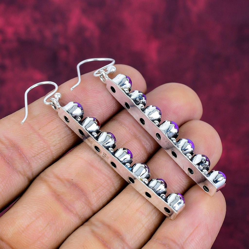 Серьги из фиолетовой меди и бирюзы, ювелирные изделия из цельного серебра 925 пробы, серьги с драгоценными камнями, подарок для нее, изящные ювелирные изделия ручной работы