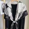 Black And White Rose Silk Large Square Scarf Xiaoxiang Style Camellia Silk Scarf Women'S Spring, Autumn And Winter Mulberry Silk Scarf Shawl