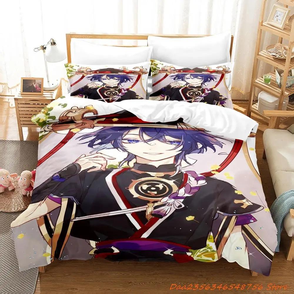 Sale Game Genshin Impact Scaramouche Bedding Collection Cartoon Anime ThreePiece Set Adult Kid Bedroom Duvetcover Collections 3D Kawaii