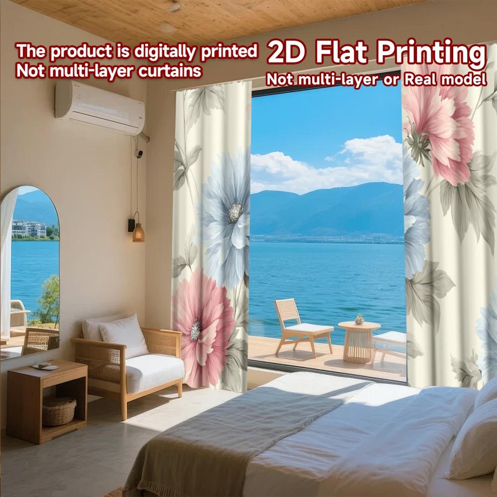 Set Of 2 Flat Printing Curtains Without Rod Floral Elegance Design Holiday Valentine Is Day Printed Yarn Curtain Made Polyester