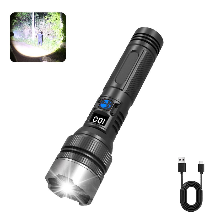High Strong Power Led Tactical Flashlights Spotlights Telescopic Zoom Built-in Battery USB Rechargeable Camping Emergency Torch