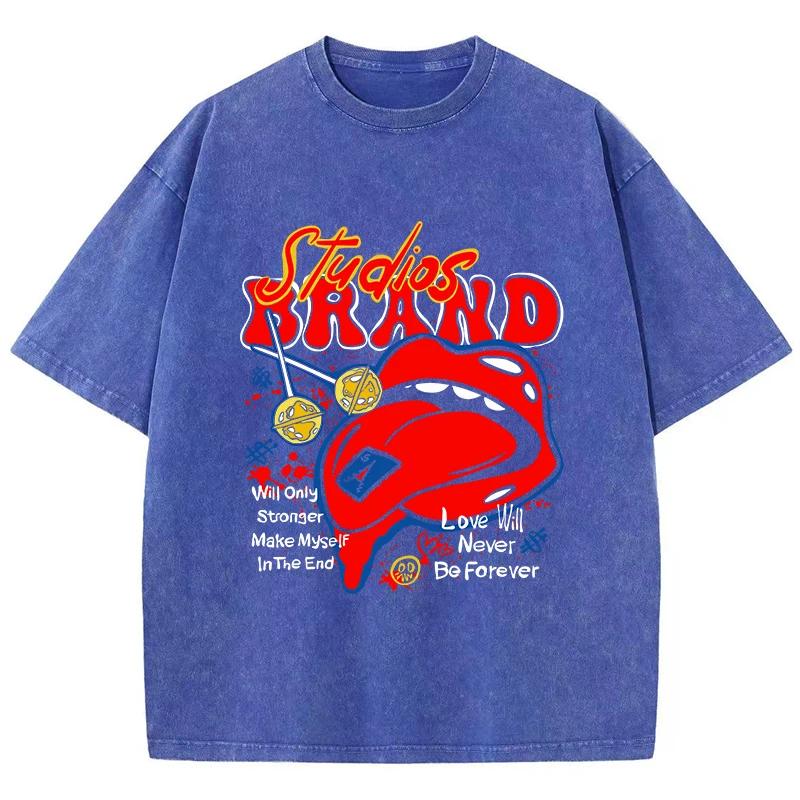 Oversized Woman Washed T-Shirts Studios Brand Print Short Sleeve Cotton Crewneck Oversize Tops Vintage Street Clothes