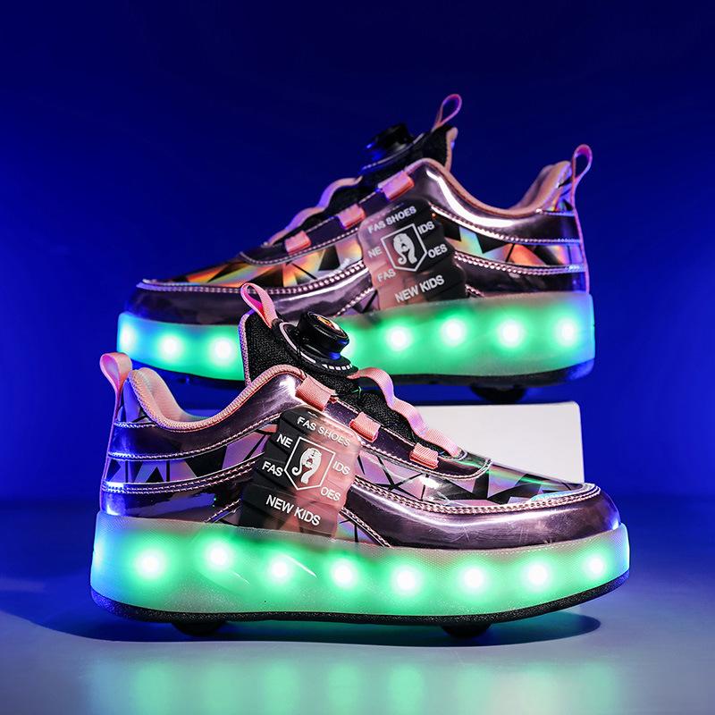 2025 New Children's Runaway Shoes Boys' Runaway Shoes Double Wheel Skating Roller Shoes with Lights Four-wheel Sports Shoes Girls