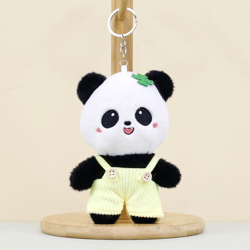 Charming Panda Plush Keychain Short Plush Animal Figure With Colorful Overalls And Pp Cotton