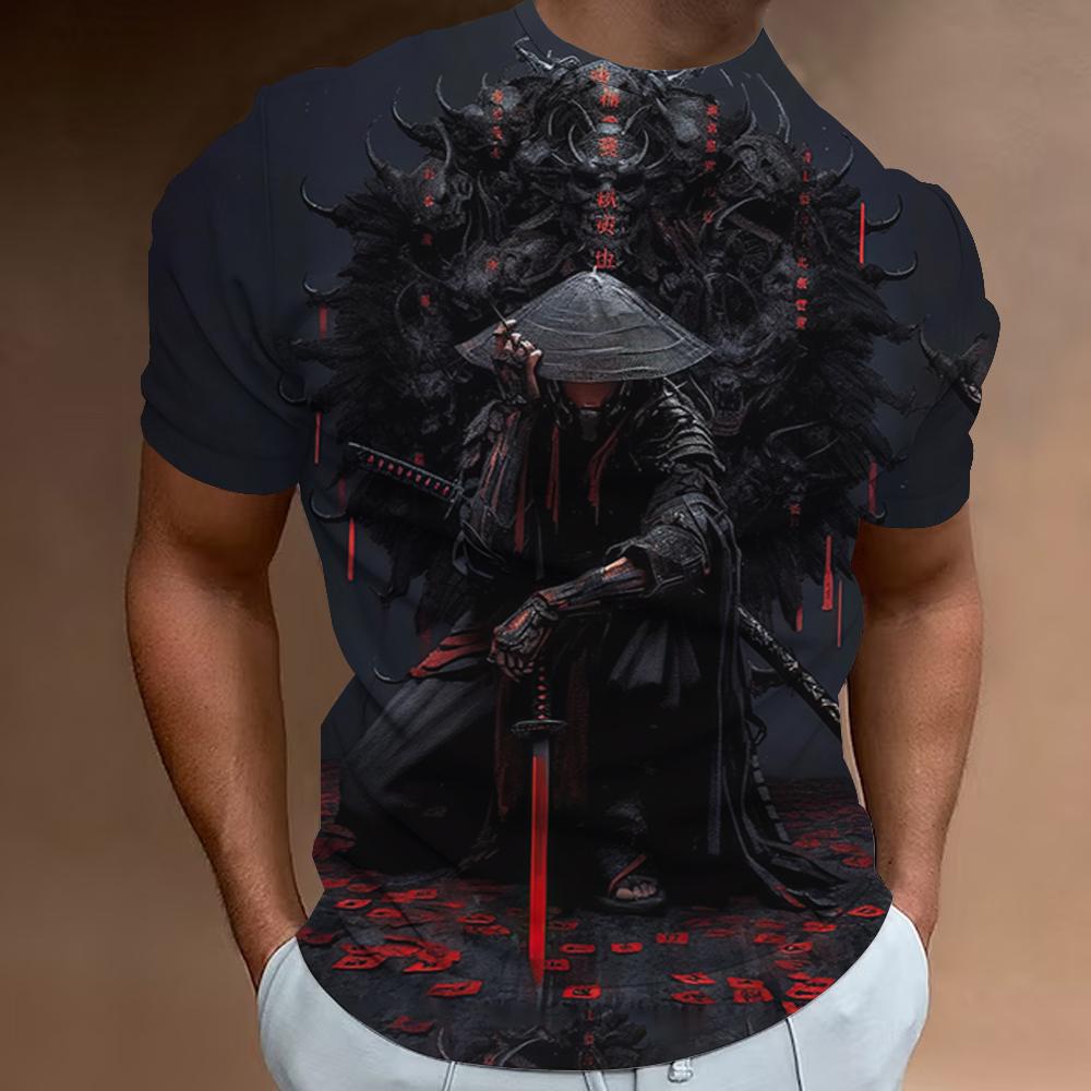 Retro T-Shirts For Men 3d Samurai Print Short Sleeve Tops Summer Casual T-Shirt Men Short Sleeved Shirts Oversized Men Clothing