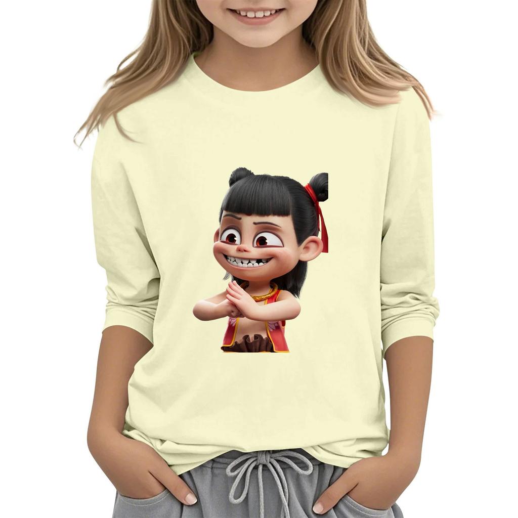 Топы с принтом для девочек 5-16 лет с круглым вырезом и рукавами 3/4 Футболки Модные топы Наряды Футболки