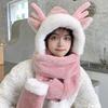 Winter Women's Warm Hat Three-piece Set Hat Scarf Gloves In One Set with Cute Cartoon Antlers, Perfect for Christmas Gift