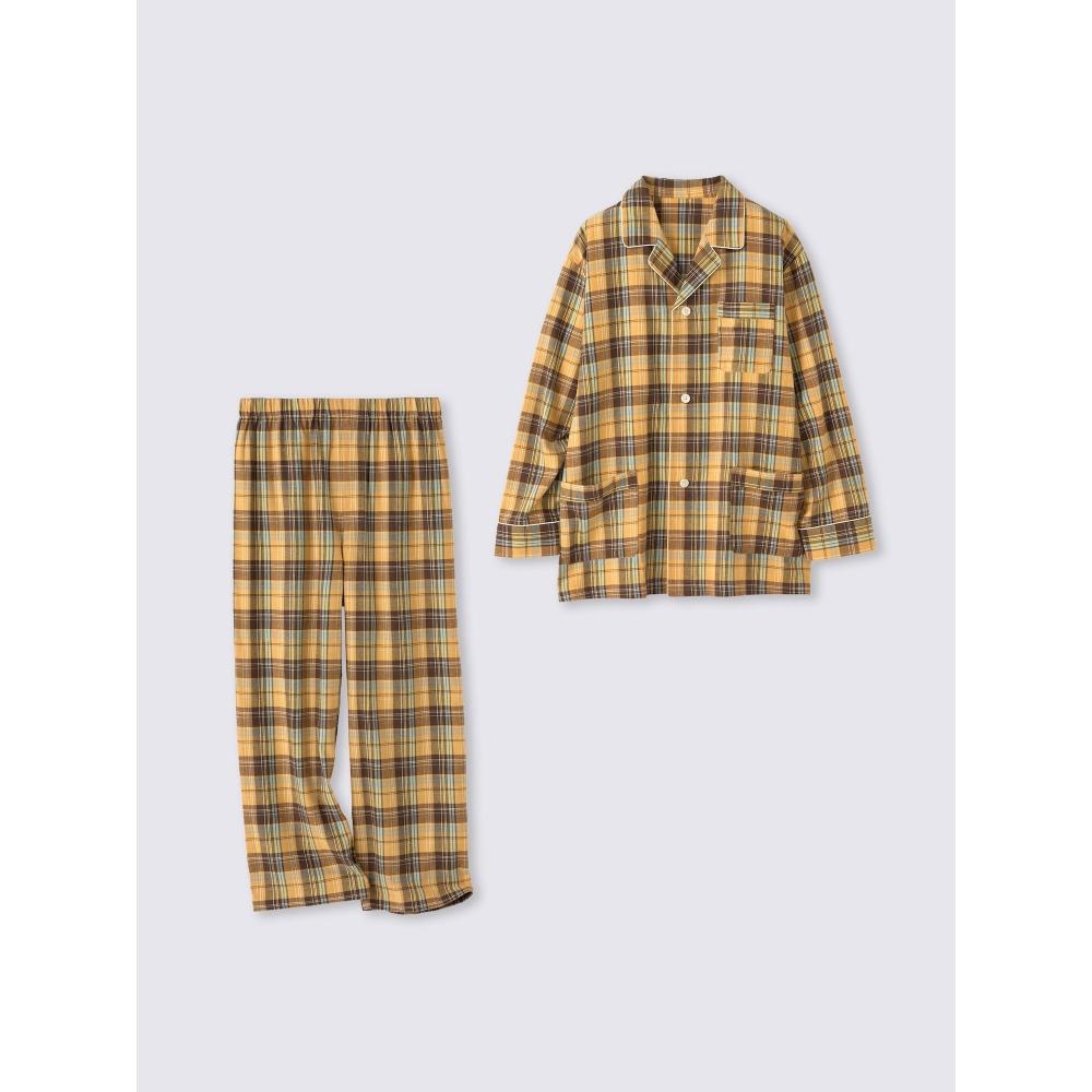 GU by Uniqlo Фланелевая пижама с длинным рукавом и длинными штанами, свободный крой