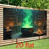 1 piece of 2D banner, Halloween-themed banner with witch cauldron and mysterious green smoke, suitable for horror decoration