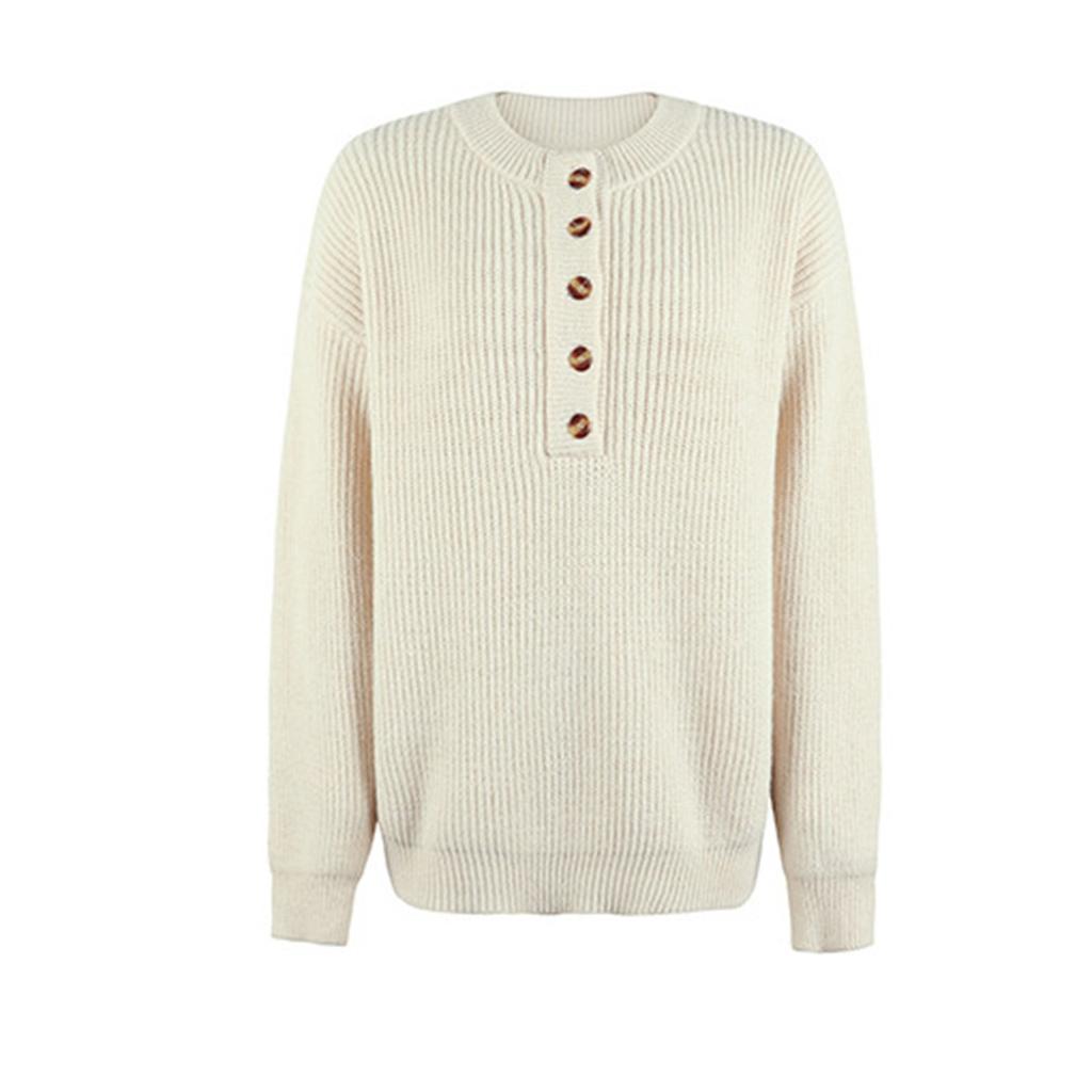 Модный свитер с круглым вырезом и зимний новый однобортный однотонный свитер-пуловер для женщин