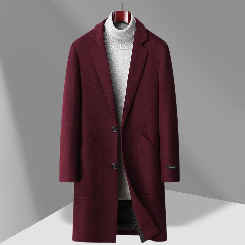 Осень и зима Новое мужское шерстяное пальто Пальто средней и длинной длины Деловое хлопковое утолщенное шерстяное пальто Мужской тренч