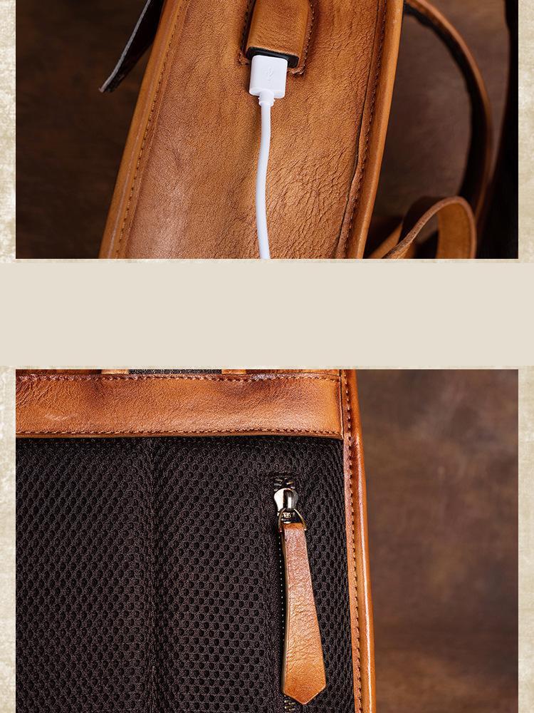 Johnature Vintage Genuine Leather Backpack Women Bag Leisure Large Capacity Real Cowhide Travel Bag Creative Backpacks