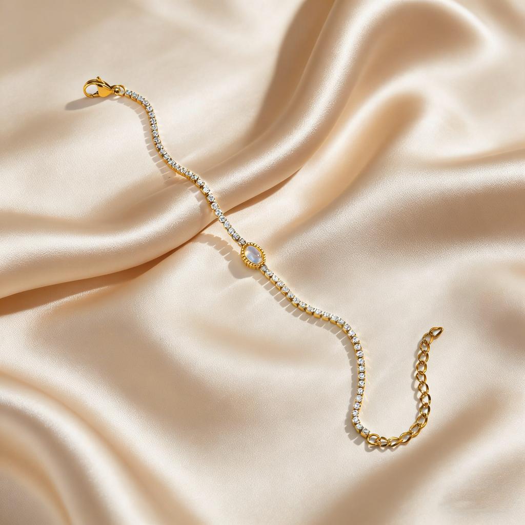 Fashion Natural Shell Stone Charm Bracelet for Women, Stainless Steel Zircon Tennis Chain Bracelets, Exquisite Luxury Jewelry