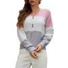 Women S V Neck Long Sleeve Knit Sweater Color Block Button Top