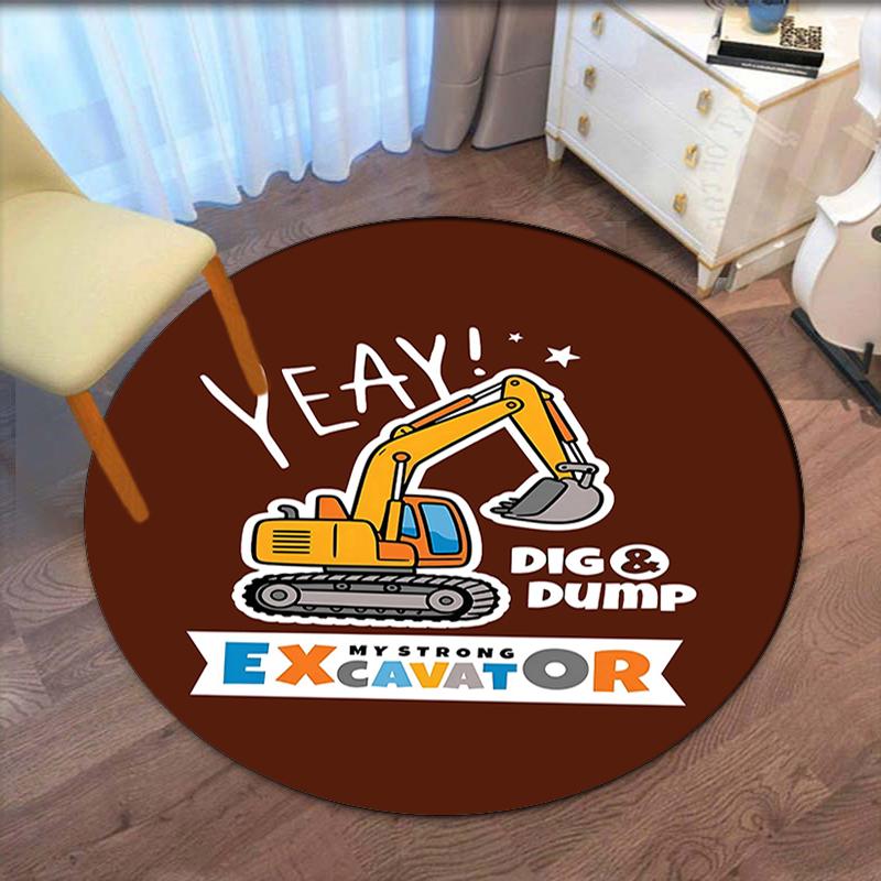 excavator Printed Round Rug Carpet Chair Rug Area Rug Entryway Doormats,for Office Chair Living Room Bedroom Kitchen Room.
