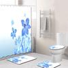 4PCS Sea Style Non Slip Toilet Polyester Cover Mat Set Bathroom Shower Curtain
