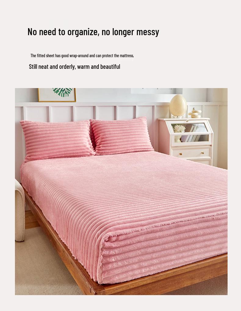 Приятная к коже двусторонняя флисовая простыня на резинке с кулиской - Толстый молочный вельвет однотонное покрывало.