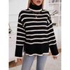 Женский вязаный свитер-пуловер на осень и зиму с контрастными полосками и свободными разрезами. Водолазки