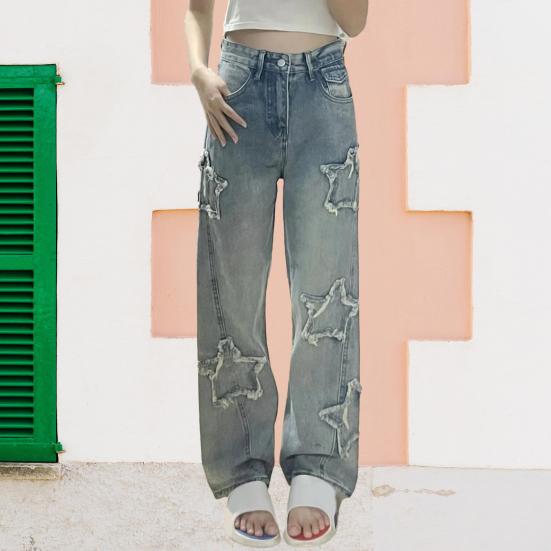 Стильные джинсы с вышивкой звезд, свободные широкие брюки, модные удобные джинсовые брюки
