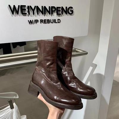 Виноградная Мама Прогуливающаяся Ст. Мюррей~ Осень и Зима Новые С эффектом стирки Мартинсы Задняя молния Толстая подошва Узкие ботинки Короткие ботинки