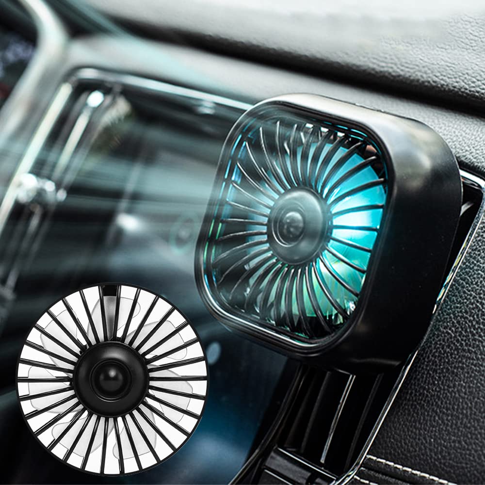 Car USB Car Fan with LED 3 Levels Adjustable Air 7 Car USB Adjustable Suitable for Strong Air Energy Small USB Fan 2024-New Fan, Light, Volume,