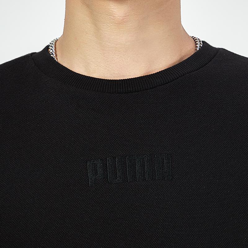 Puma Solid Color Logo Sport Crew Neck Sweatshirt Men Tops Black 846409-01