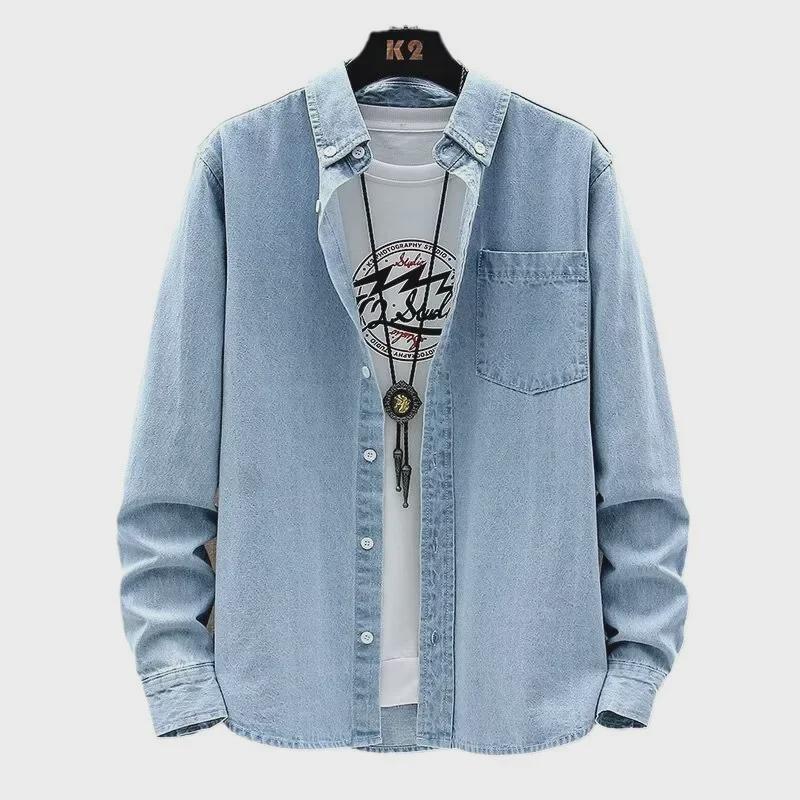 Unisex Ultra-Thin Long-Sleeve Denim Shirt - Casual, Loose-Fit Spring/Autumn Fashion Trend