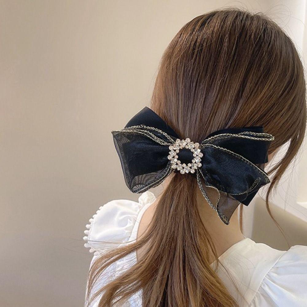 Large Size Mesh Hair Clip Korean Style Crystal Hair Clip French Bow Hair Clip Girl