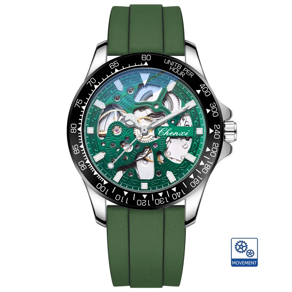 CHENXI Openwork Automatic Mechanical Watch Silicone Strap Submariner Fashion Men's Watch Mechanical Watch relojes para hombres