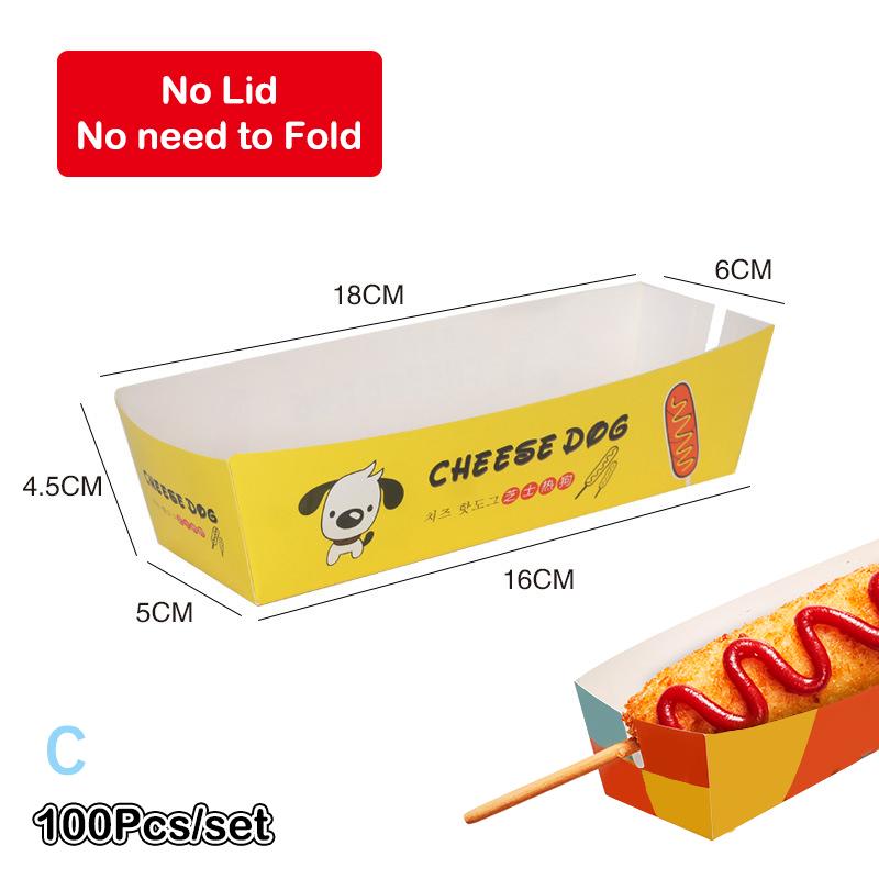 100 шт. Коробка для упаковки хот-догов без складывания Бумажная Одноразовая Посуда для вечеринок Поднос для подачи еды Для кейтеринга Упаковочные коробки