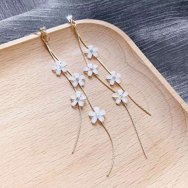 Retro Classic Wine Red Flowers Tassel Earrings For Women Temperament Long Pendant Ear Nail Korean Style Jewelry