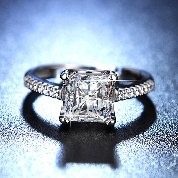 Кольцо Princess Square White Diamond Simulation Moissanite Square Open Ring для женщин, модное кольцо Live Ring