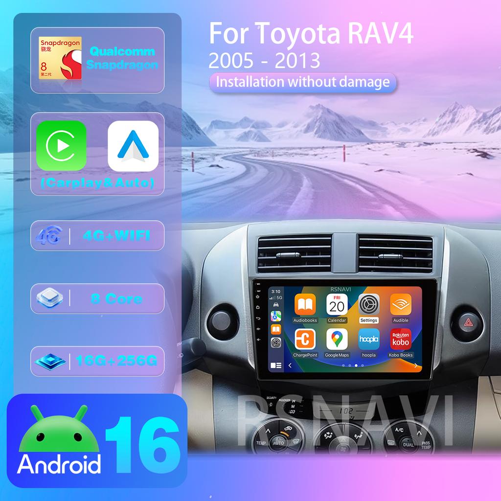 Android 16 pour Toyota RAV4 Rav 4 2005 - 2013 Carplay Autoradio 2K Multimédia vidéo Autoradio Stéréo GPS Caméra 360° Sans Fil