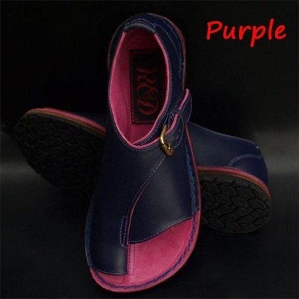 Летние модные женские сандалии больших размеров с пряжкой в ​​стиле ретро, ​​однотонные туфли на плоской подошве, женские туфли