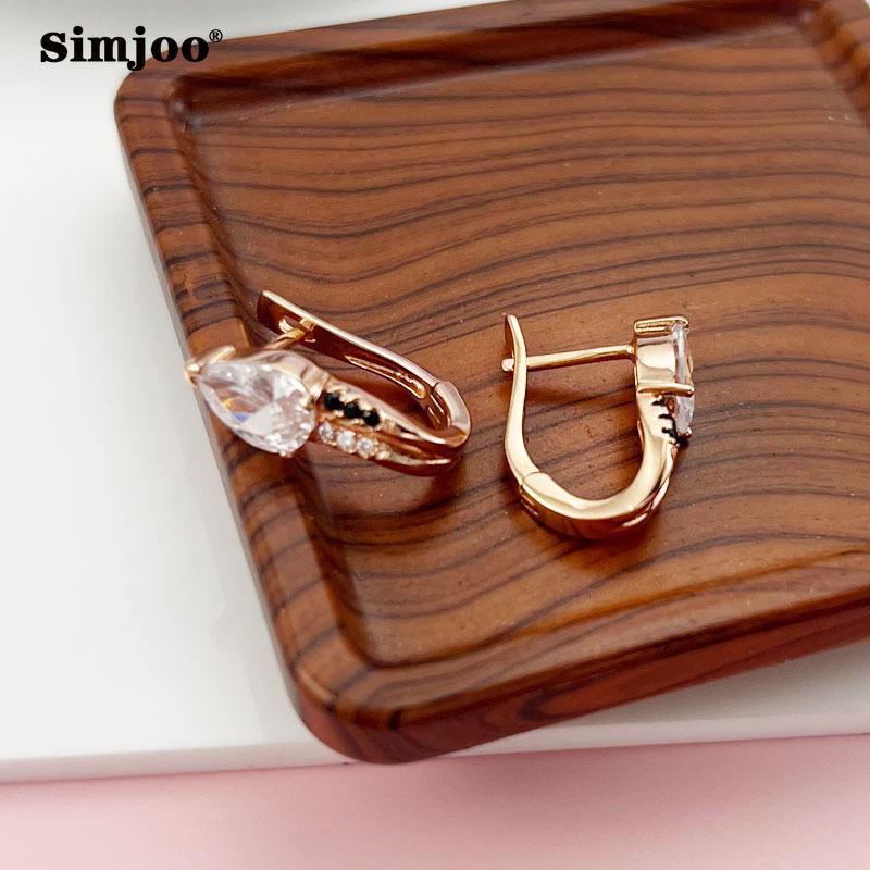 SIMJOO Fashionable Rose Gold Color Earclasp with Simple Personality and Water Drop Set Zircon Earrings
