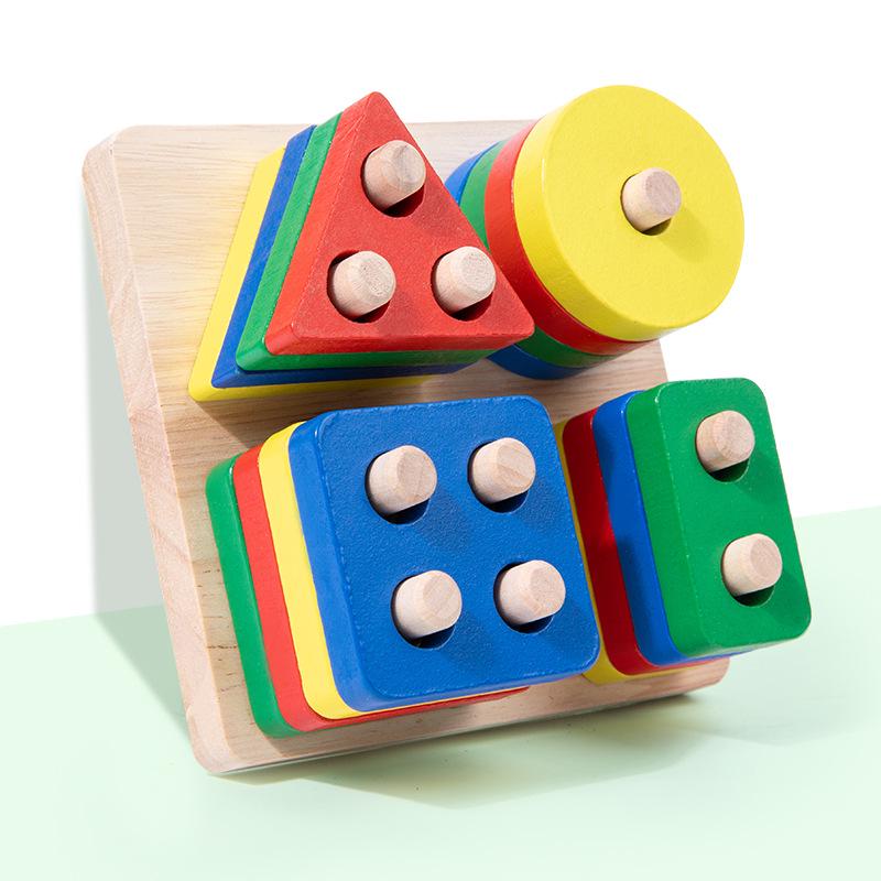 Монтессори Геометрические кольца-пирамидка - Развивающая игрушка-пазл с формами для детей 0-3 лет, Строительные блоки для интеллектуального развития 1-летнего ребенка.